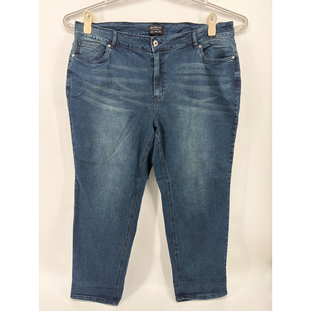 Bloomchic Womens Size 24‎ Blue Jeans Straight Leg High Rise Stretch Dark Wash
